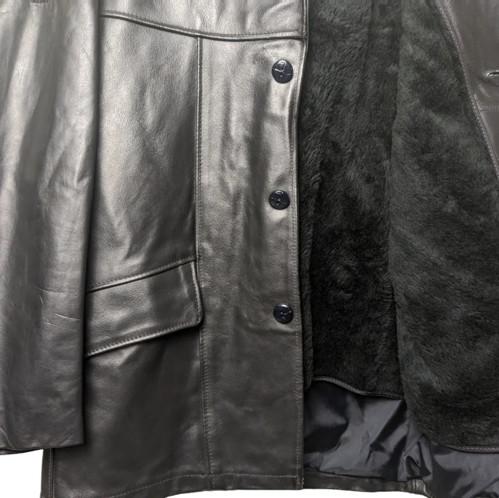 Vintage Leather Shop Sears Black Genuine Mens Jacket Coat Removable Lining 38 R